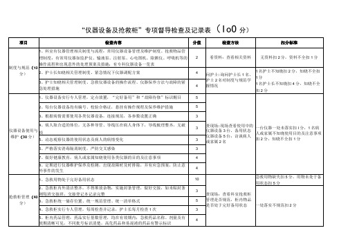 仪器设备及抢救柜专项督导检查及记录表