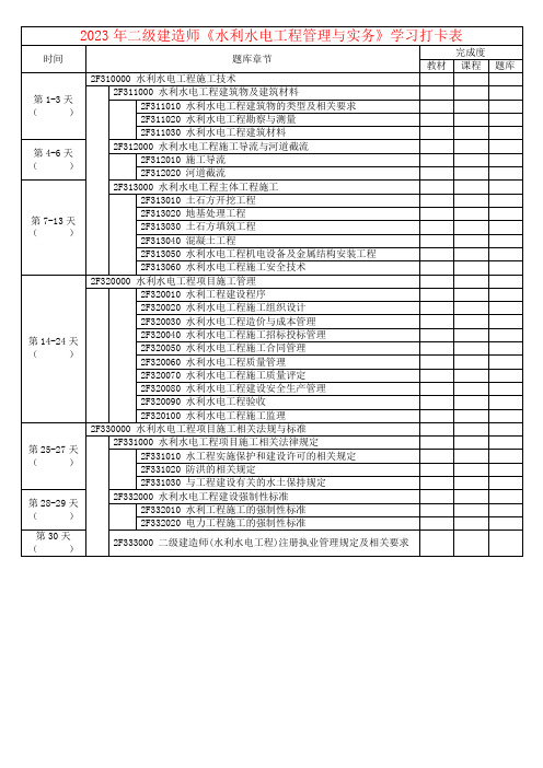 《水利水电工程管理与实务》学习打卡表