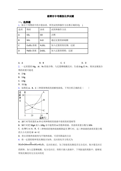 淄博市中考模拟化学试题