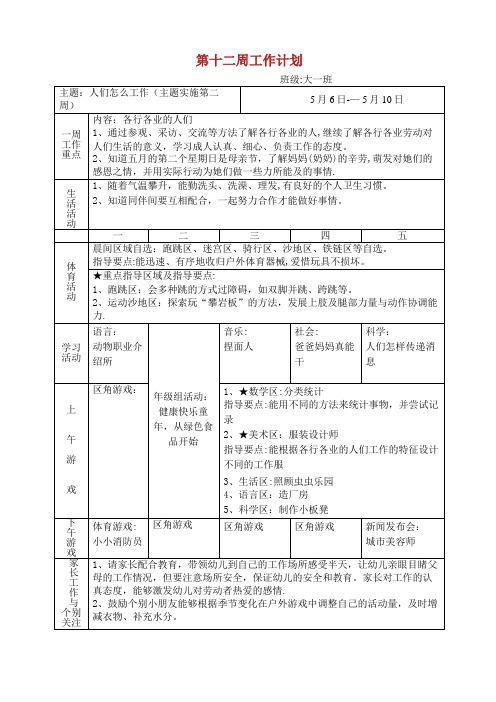 第十二周工作计划