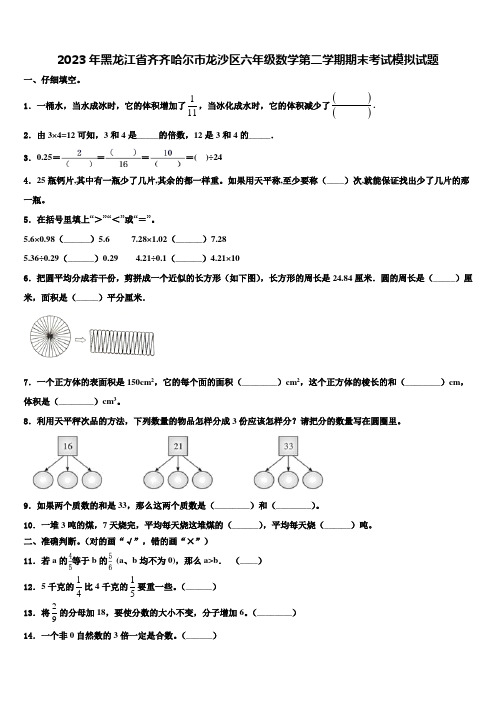 2023年黑龙江省齐齐哈尔市龙沙区六年级数学第二学期期末考试模拟试题含解析