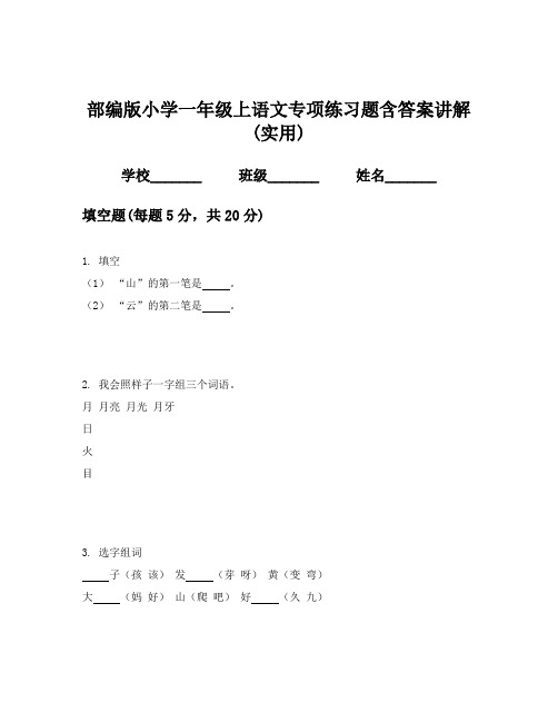 部编版小学一年级上语文专项练习题含答案讲解(实用)