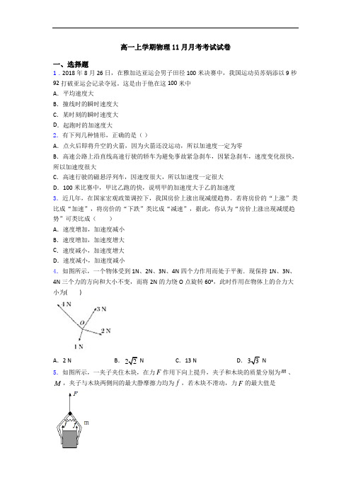 高一上学期物理11月月考考试试卷