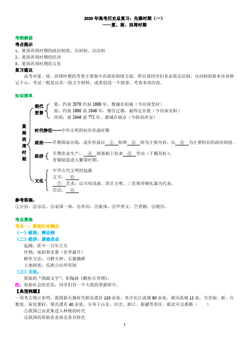 2020年高考历史总复习：先秦时期(夏、商、西周、春秋、战国时期)