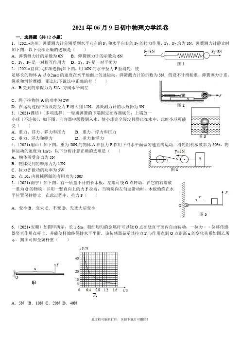 2021年中考物理力学综合复习试题2