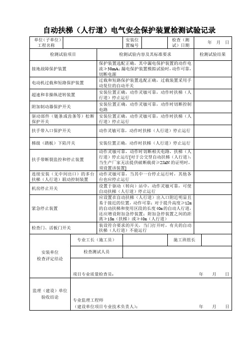 自动扶梯(人行道)电气安全保护装置检测试验记录