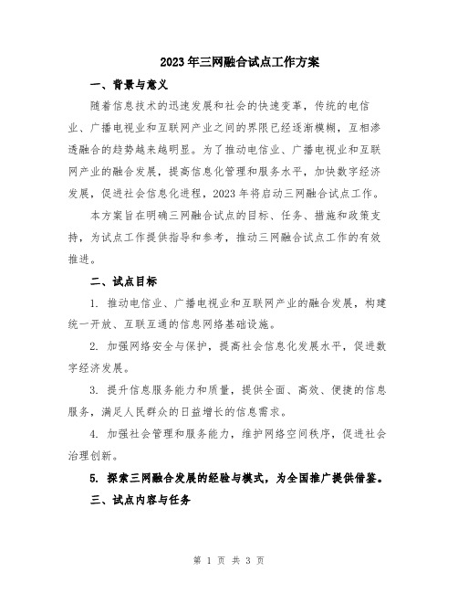 2023年三网融合试点工作方案