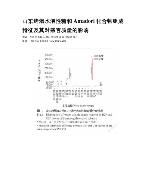 山东烤烟水溶性糖和Amadori化合物组成特征及其对感官质量的影响