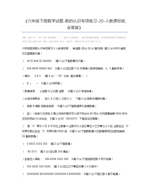 六年级下册数学试题-数的认识专项练习-20-人教课标版,含答案
