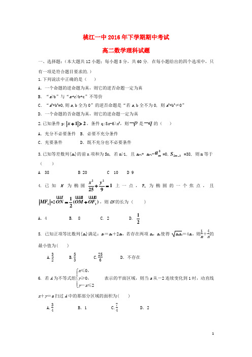 湖南省桃江县第一中学高二数学上学期期中试题理