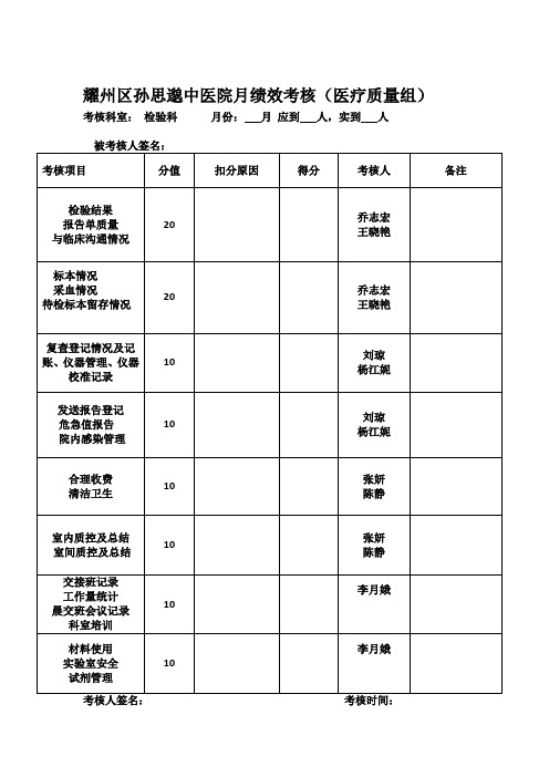 检验科绩效考核细则