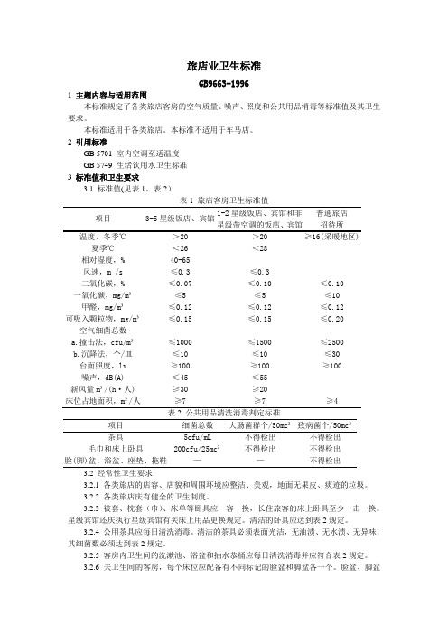旅店业卫生标准GB9663-1996