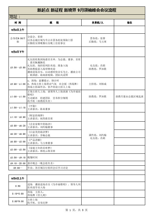 9月领袖峰会会务安排及流程(修改定稿)