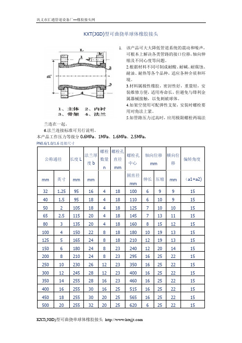 KXT(JGD)型可曲挠单球体橡胶接头