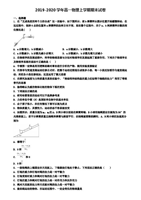 (9份试卷汇总)2019-2020学年山东省枣庄市物理高一(上)期末教学质量检测模拟试题