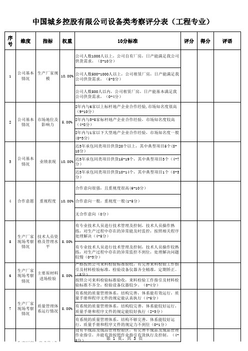 评价维度及评价指标(设备类3工程)