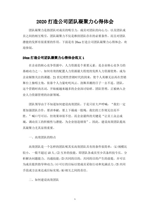 打造公司团队凝聚力心得体会