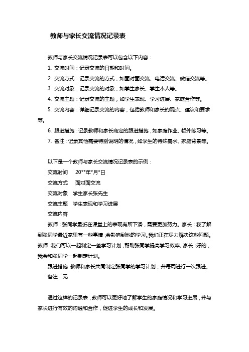 教师与家长交流情况记录表