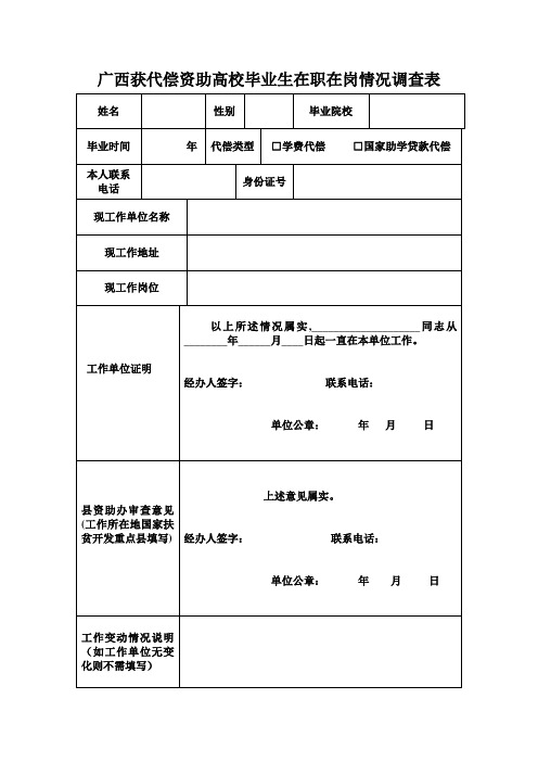 广西获代偿资助高校毕业生在职在岗情况调查表