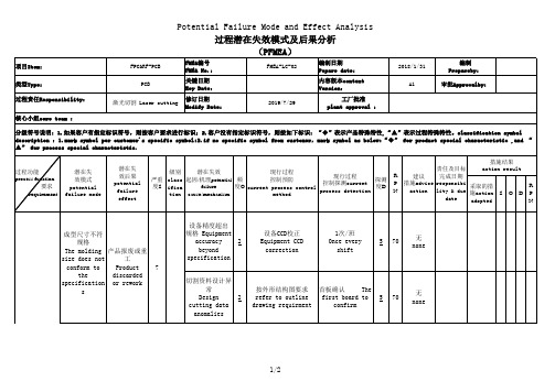 PCB软硬结合板激光切割PFMEA分析范例