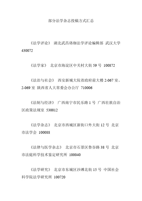 部分法学杂志投稿方式汇总