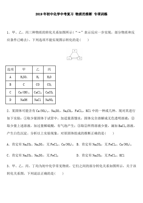 2019年初中化学中考复习 物质的推断 专项训练 含答案