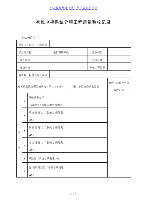 有线电视系统分项工程质量验收记录表(DOC格式)