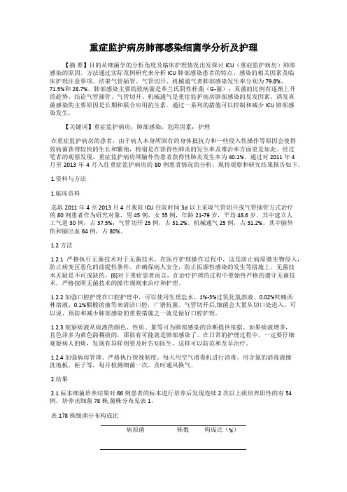 重症监护病房肺部感染细菌学分析及护理