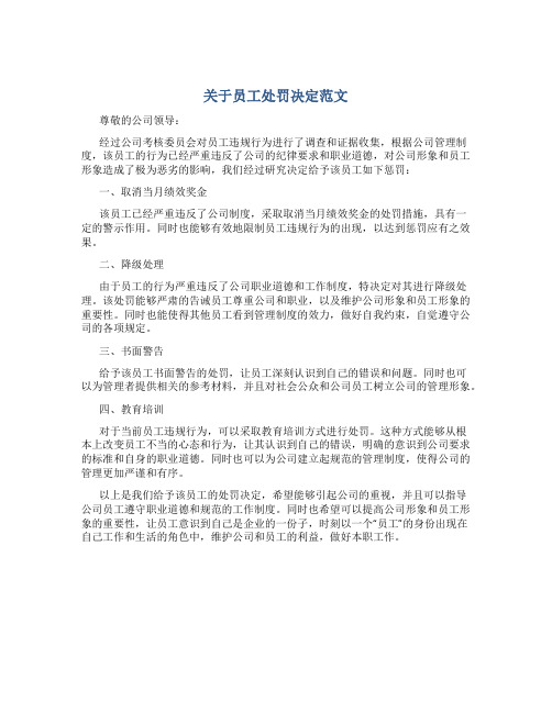 关于员工处罚决定范文