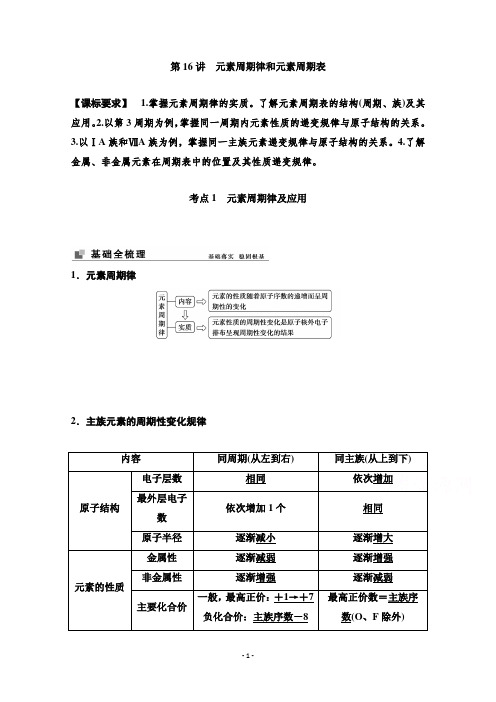 2022届新高考化学苏教版一轮学案：第16讲元素周期律和元素周期表