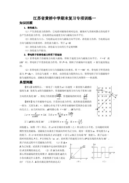 -度江苏省黄桥中学高中物理期末复习专项训练一、二选修三