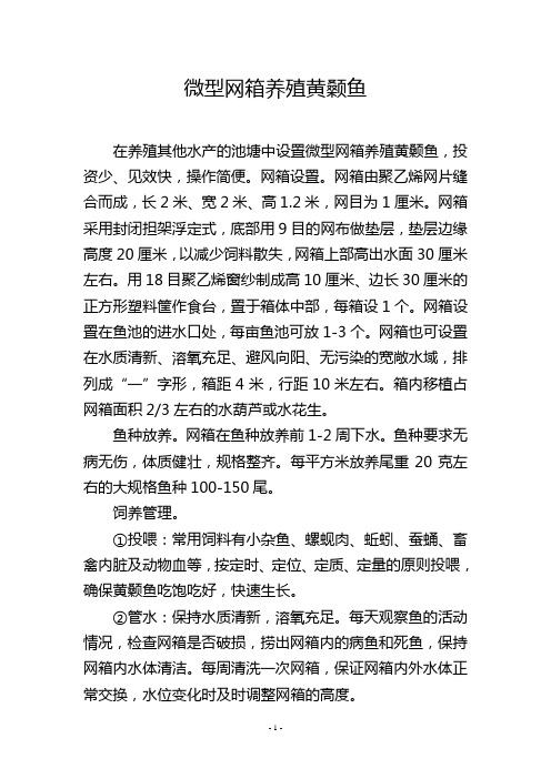 微型网箱养殖黄颡鱼