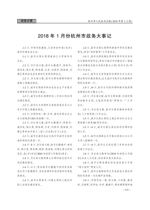 2018年1月份杭州市政务大事记