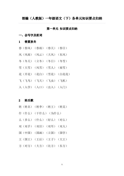 部编人教版语文一年级下册各单元知识点归纳三十二页