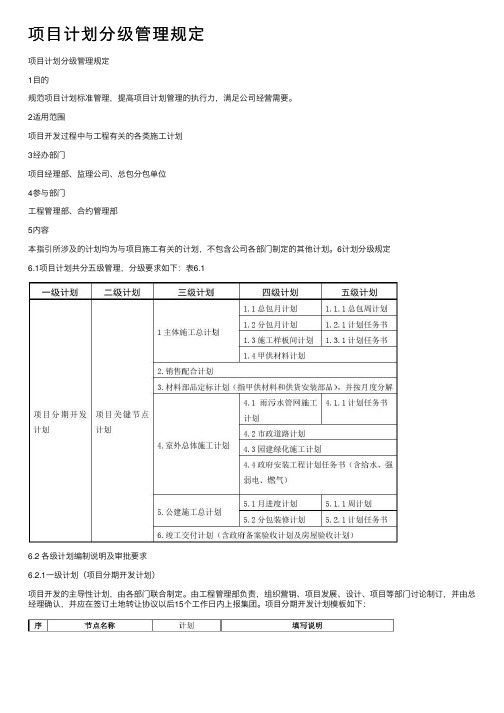 项目计划分级管理规定