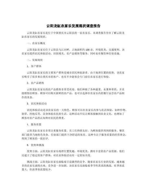 云阳龙缸农家乐发展现状调查报告