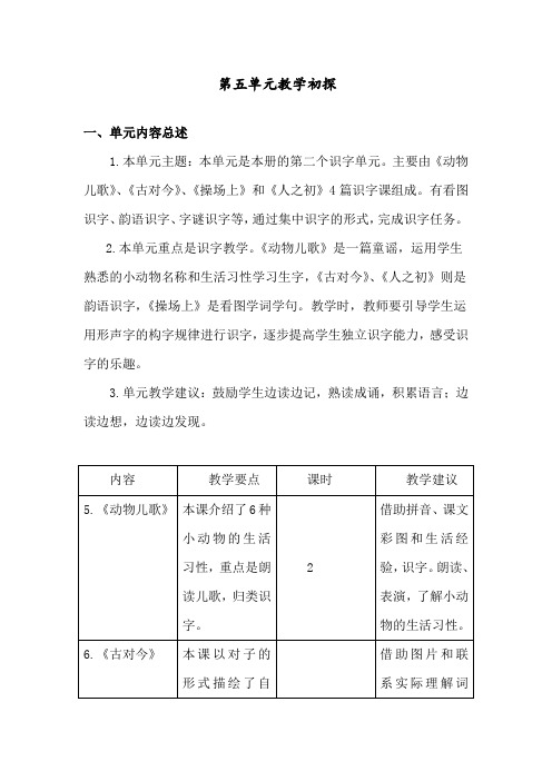 部编版二年级语文下册第五单元 单元概述