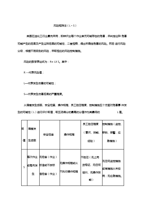 安全风险评价风险矩阵法LSLEC法