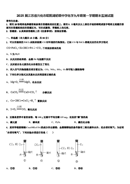 2025届江苏省兴化市昭阳湖初级中学化学九年级第一学期期末监测试题含解析