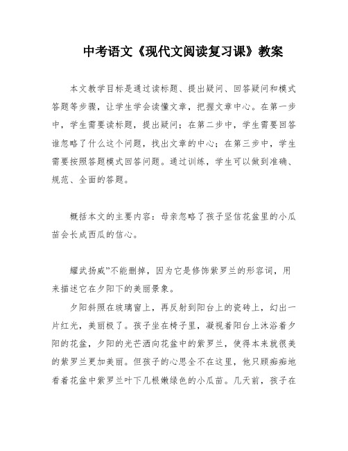 中考语文《现代文阅读复习课》教案