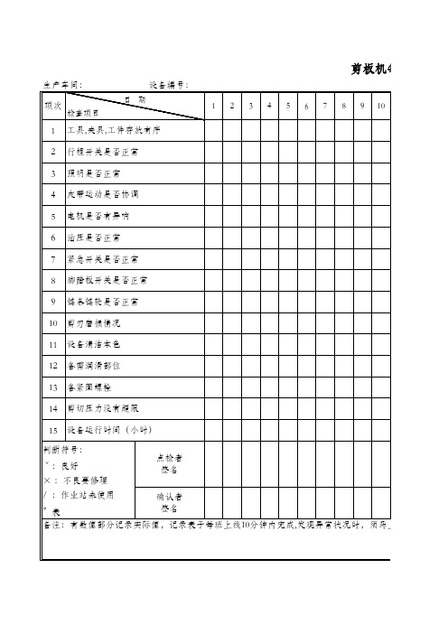 剪板机每日点检记录表