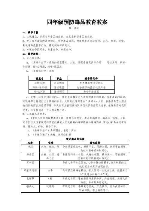 四年级预防毒品教育教案