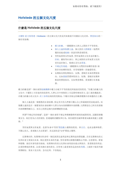Hofstede的五个文化尺度