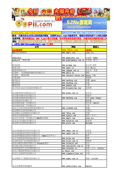 2009年豆派网游戏行业通讯录