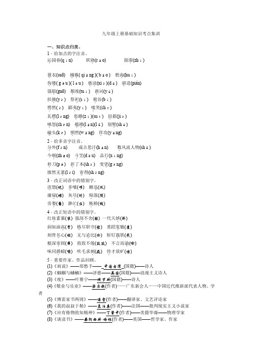 人教版九年级语文上下册基础知识考点集训