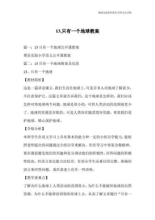 13,只有一个地球教案