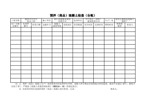 预拌混凝土检查台帐