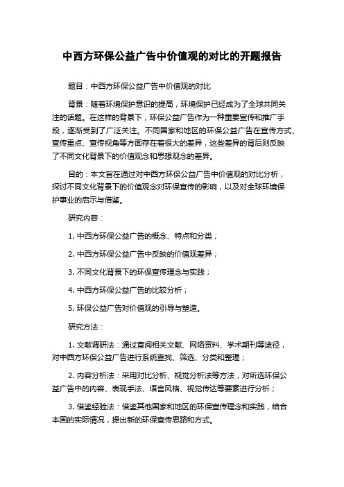 中西方环保公益广告中价值观的对比的开题报告