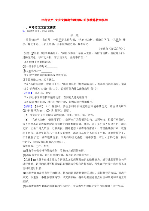 中考语文 文言文阅读专题训练-培优精炼教学提纲