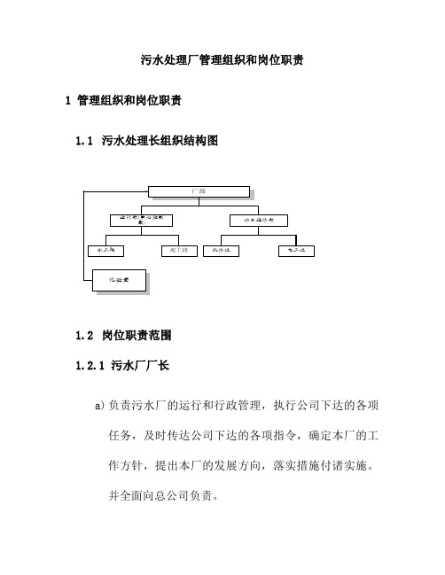 污水处理厂管理组织和岗位职责